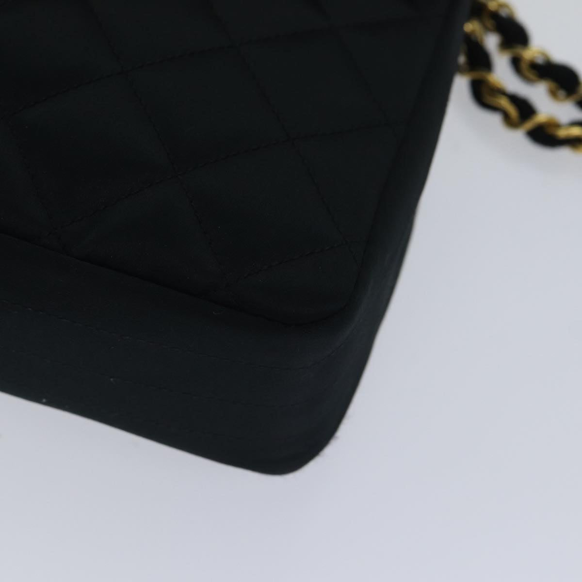 CHANEL Matelasse Stone Chain Shoulder Bag Satin Black CC kk285A