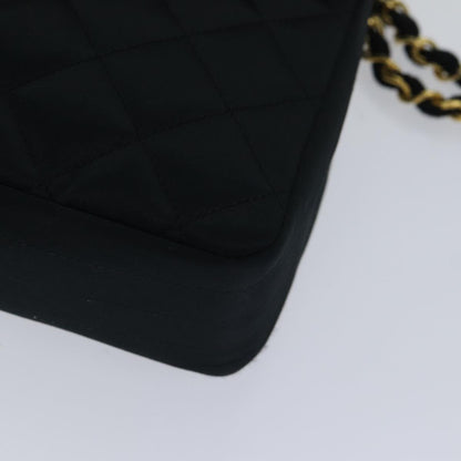 CHANEL Matelasse Stone Chain Shoulder Bag Satin Black CC kk285A