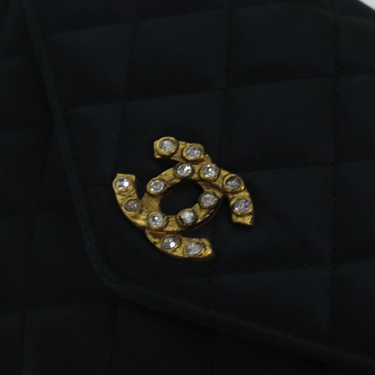 CHANEL Matelasse Stone Chain Shoulder Bag Satin Black CC kk285A