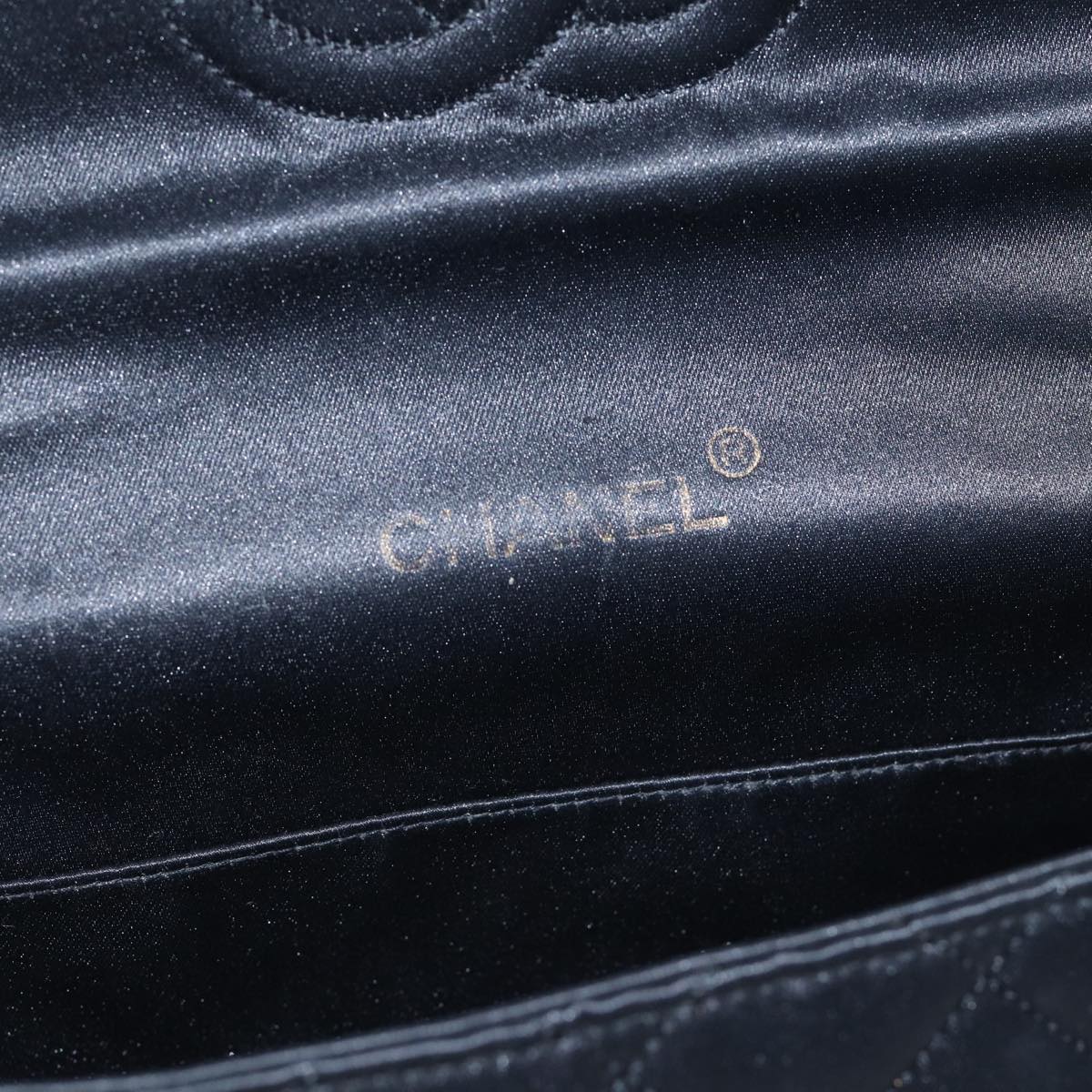 CHANEL Matelasse Stone Chain Shoulder Bag Satin Black CC kk285A