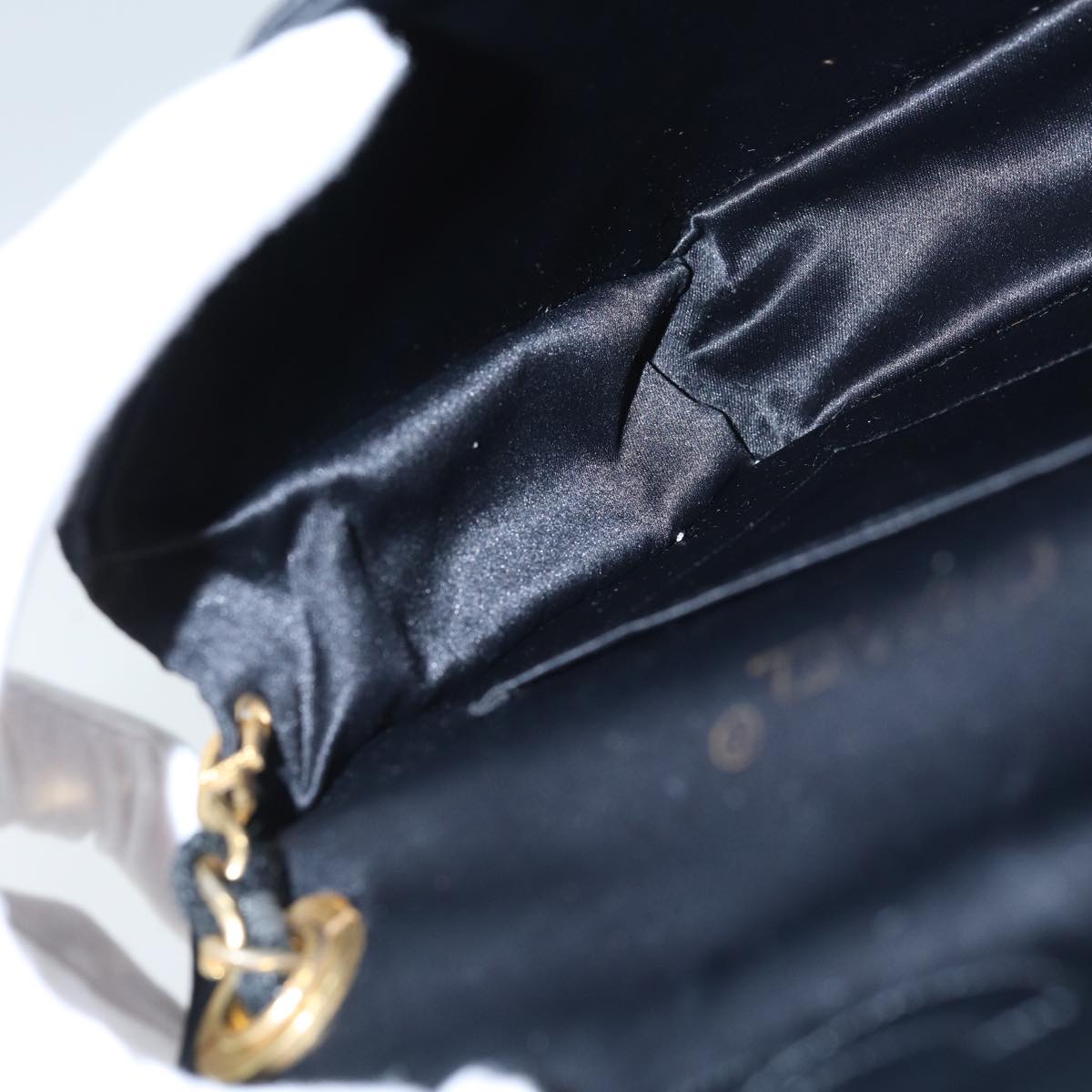 CHANEL Matelasse Stone Chain Shoulder Bag Satin Black CC kk285A