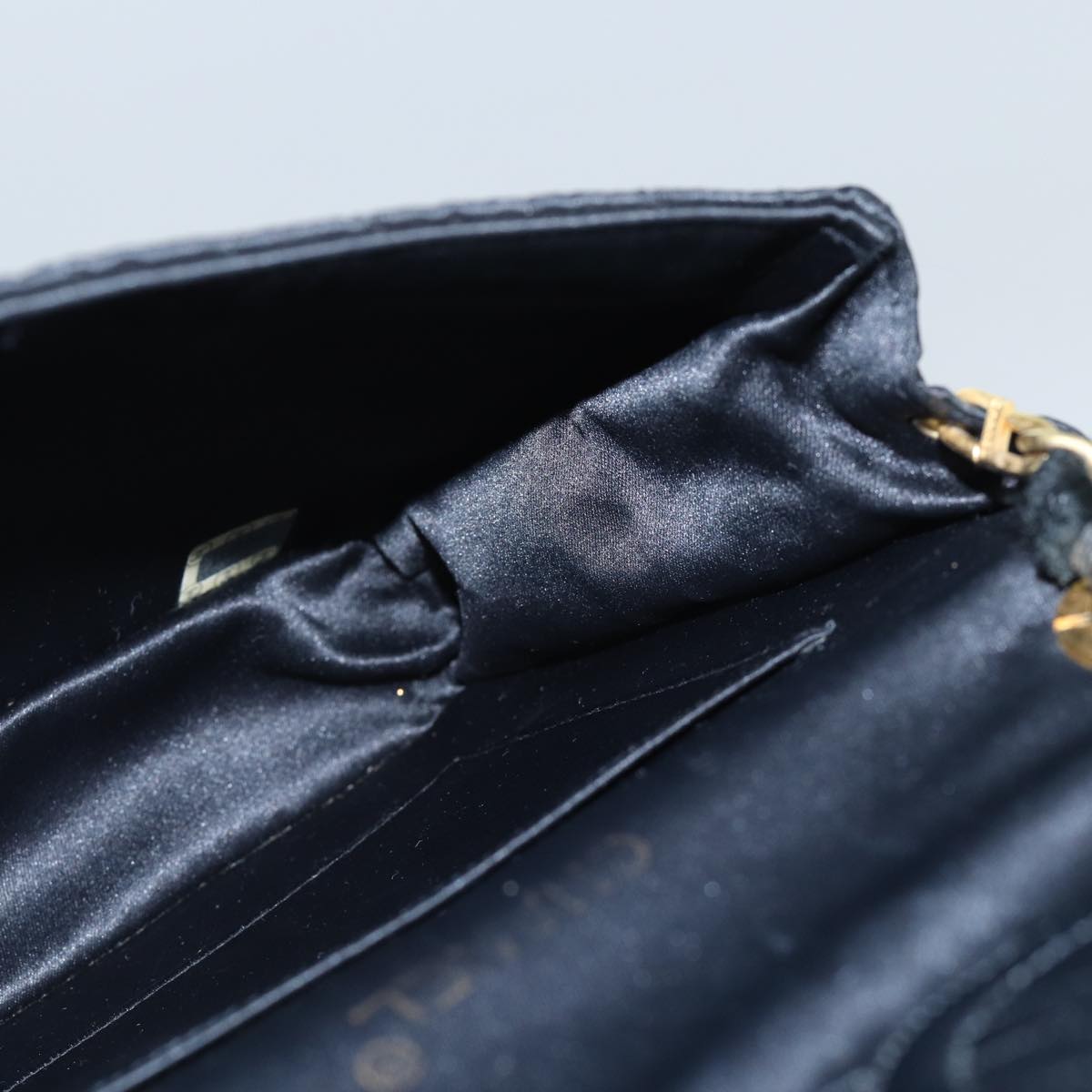 CHANEL Matelasse Stone Chain Shoulder Bag Satin Black CC kk285A