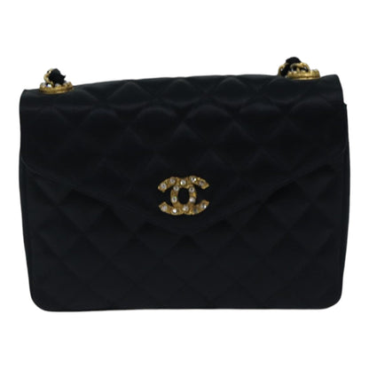 CHANEL Matelasse Stone Chain Shoulder Bag Satin Black CC kk285A