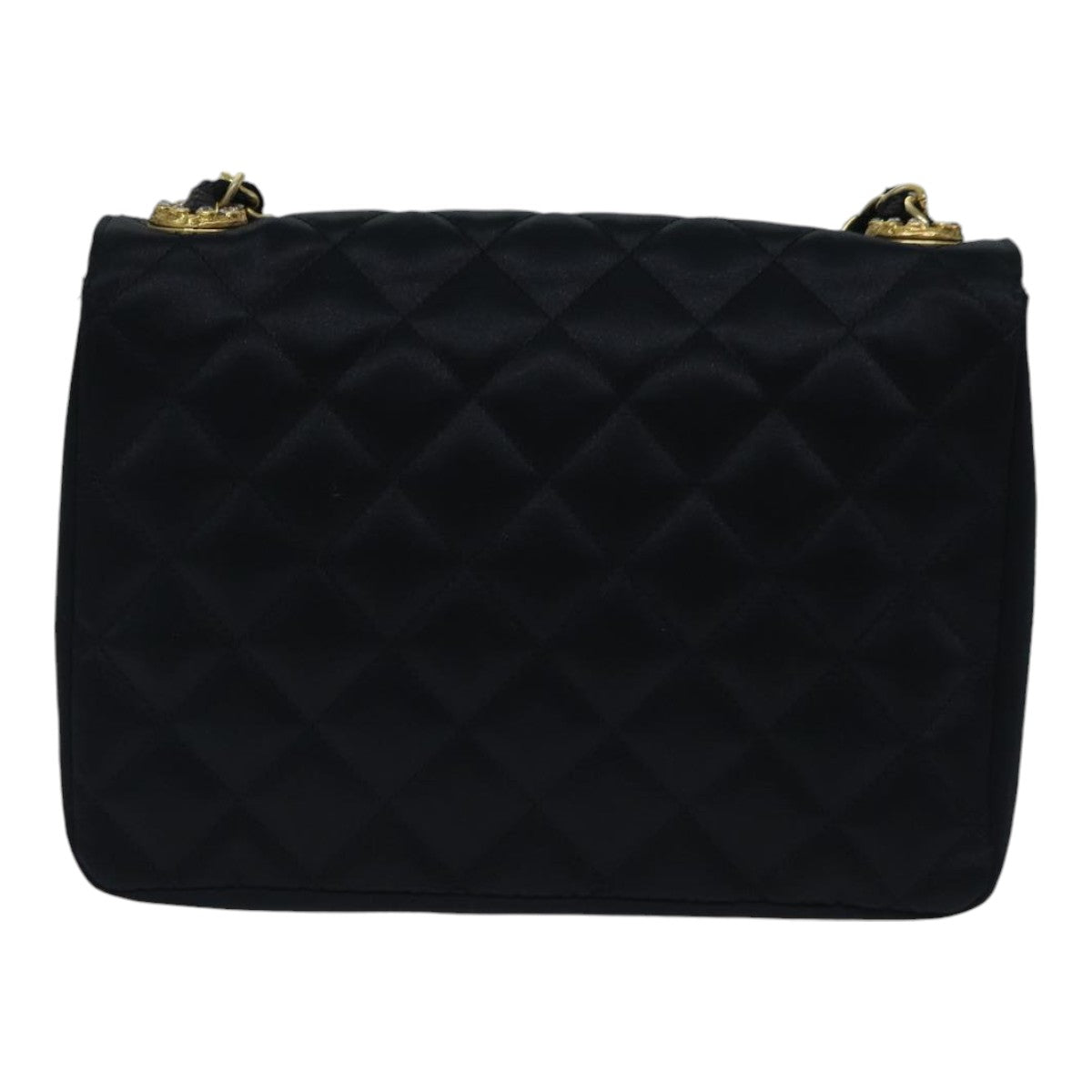 CHANEL Matelasse Stone Chain Shoulder Bag Satin Black CC kk285A