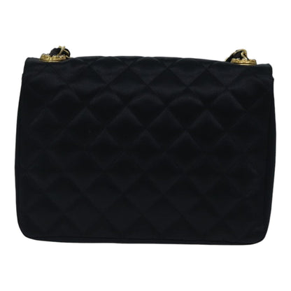 CHANEL Matelasse Stone Chain Shoulder Bag Satin Black CC kk285A