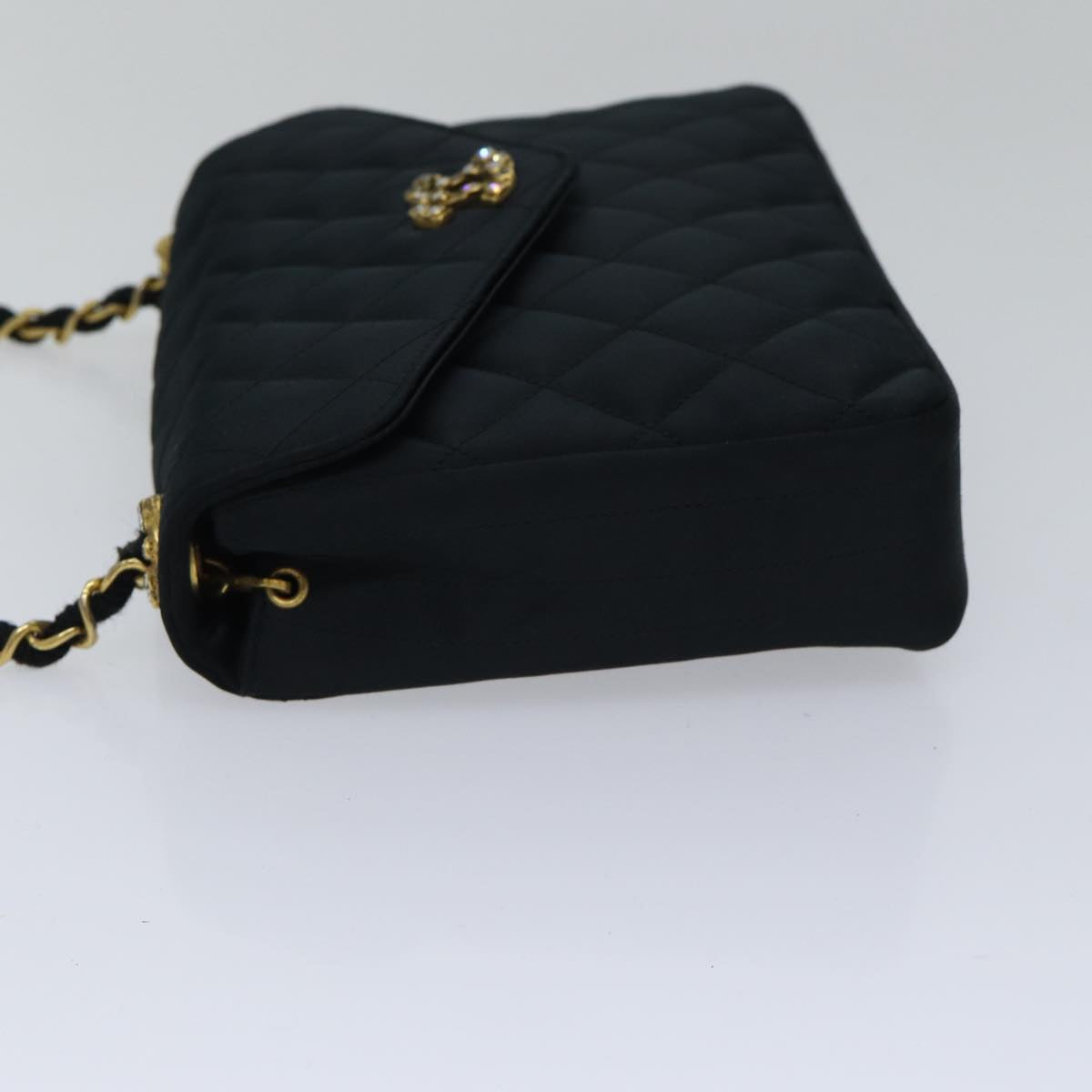 CHANEL Matelasse Stone Chain Shoulder Bag Satin Black CC kk285A