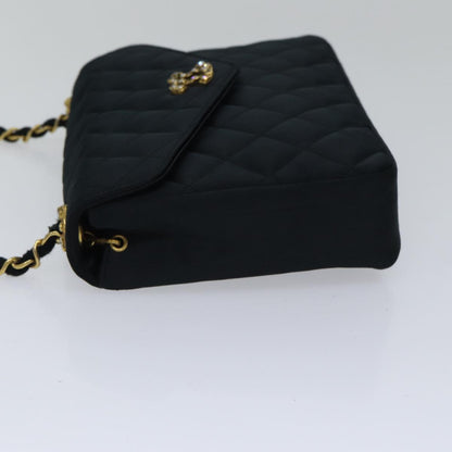 CHANEL Matelasse Stone Chain Shoulder Bag Satin Black CC kk285A