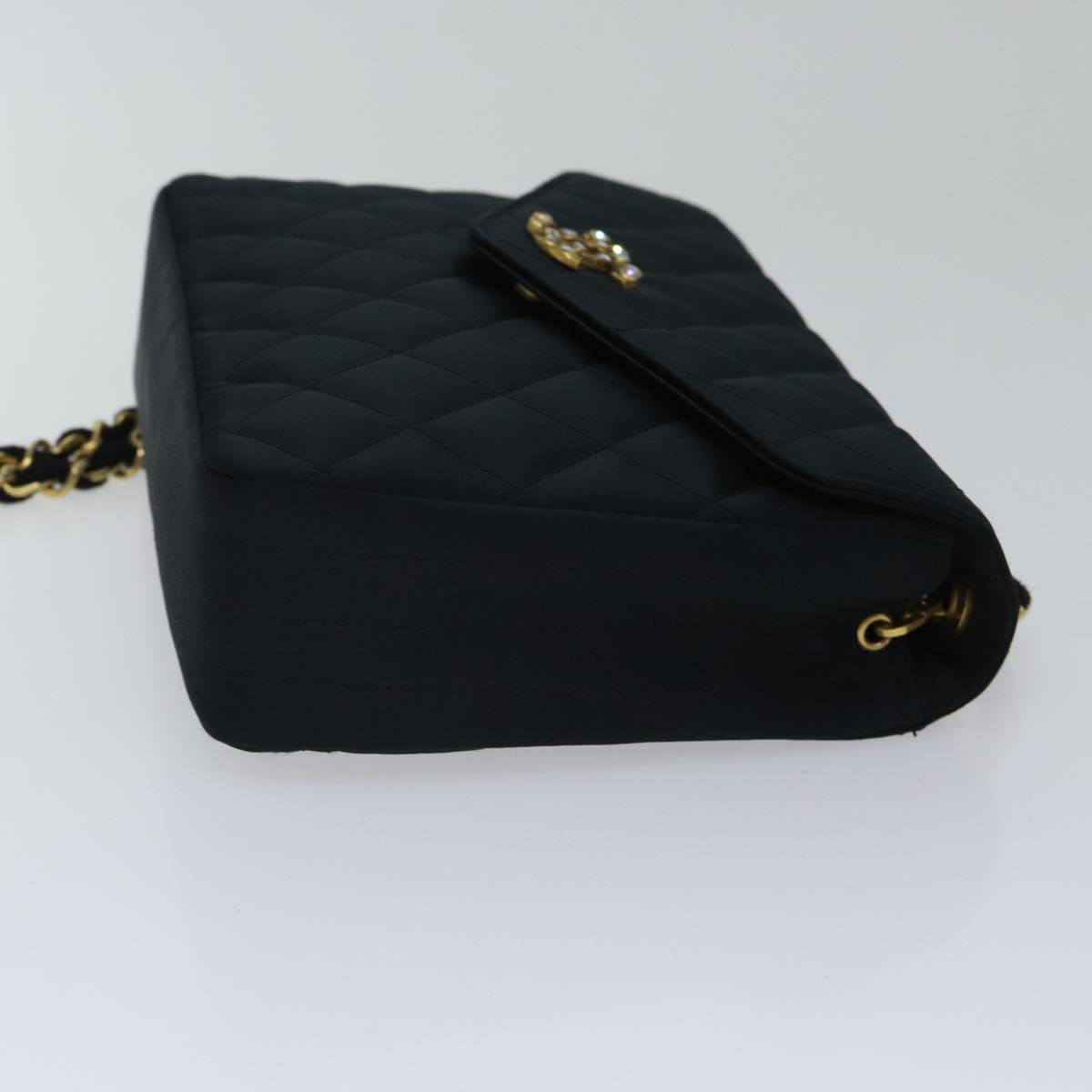 CHANEL Matelasse Stone Chain Shoulder Bag Satin Black CC kk285A