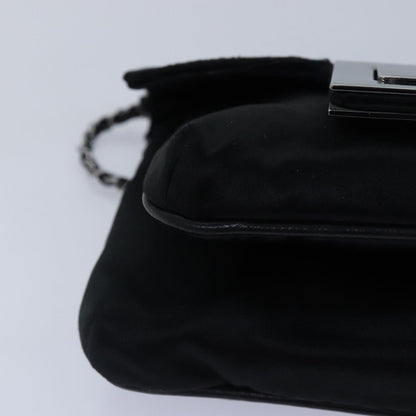 CHANEL Turn Lock Chain Shoulder Bag Satin Silver Black CC kk287