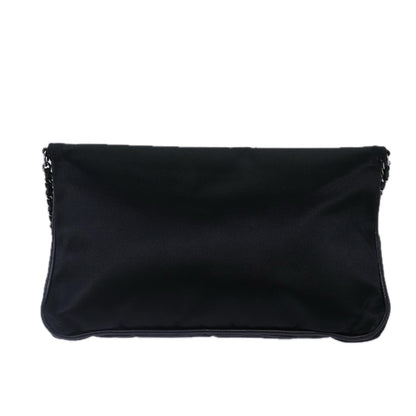 CHANEL Turn Lock Chain Shoulder Bag Satin Silver Black CC kk287
