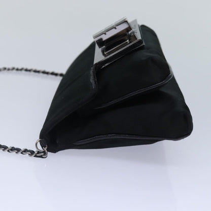 CHANEL Turn Lock Chain Shoulder Bag Satin Silver Black CC kk287