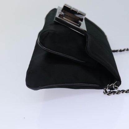 CHANEL Turn Lock Chain Shoulder Bag Satin Silver Black CC kk287