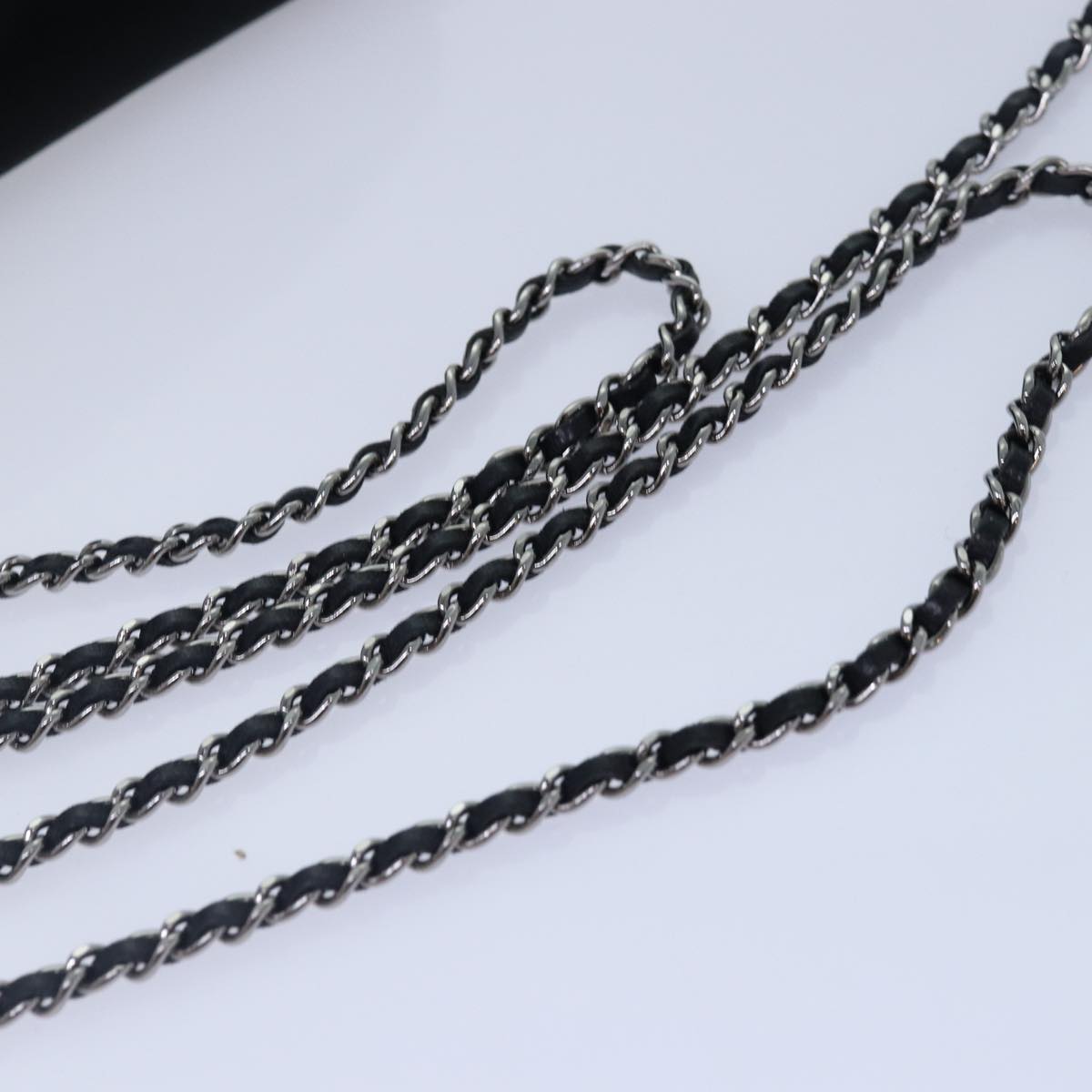 CHANEL Turn Lock Chain Shoulder Bag Satin Silver Black CC kk287