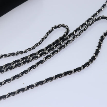 CHANEL Turn Lock Chain Shoulder Bag Satin Silver Black CC kk287