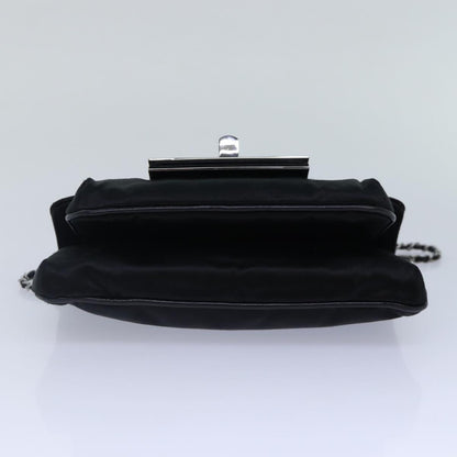 CHANEL Turn Lock Chain Shoulder Bag Satin Silver Black CC kk287