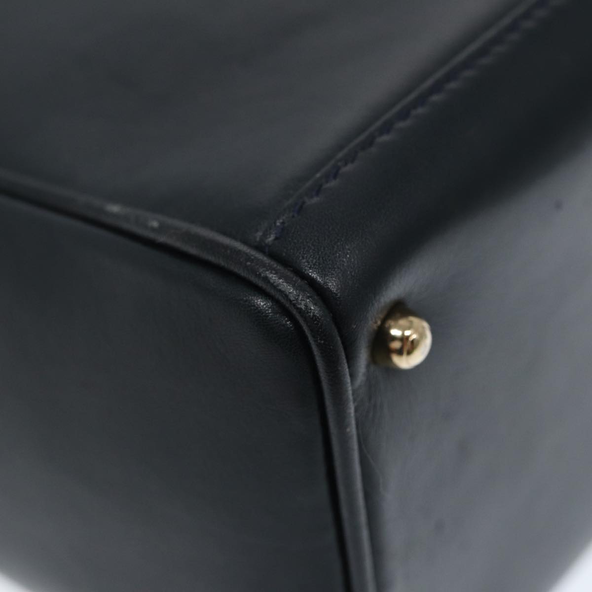 GUCCI Bamboo Hand Bag Leather 2way Navy Gold 000 122 0316  kk290