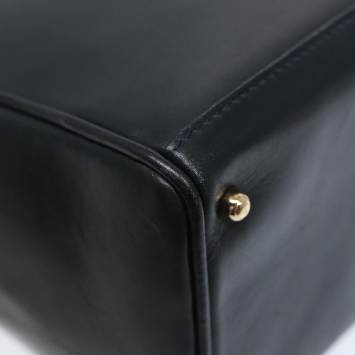 GUCCI Bamboo Hand Bag Leather 2way Navy Gold 000 122 0316  kk290