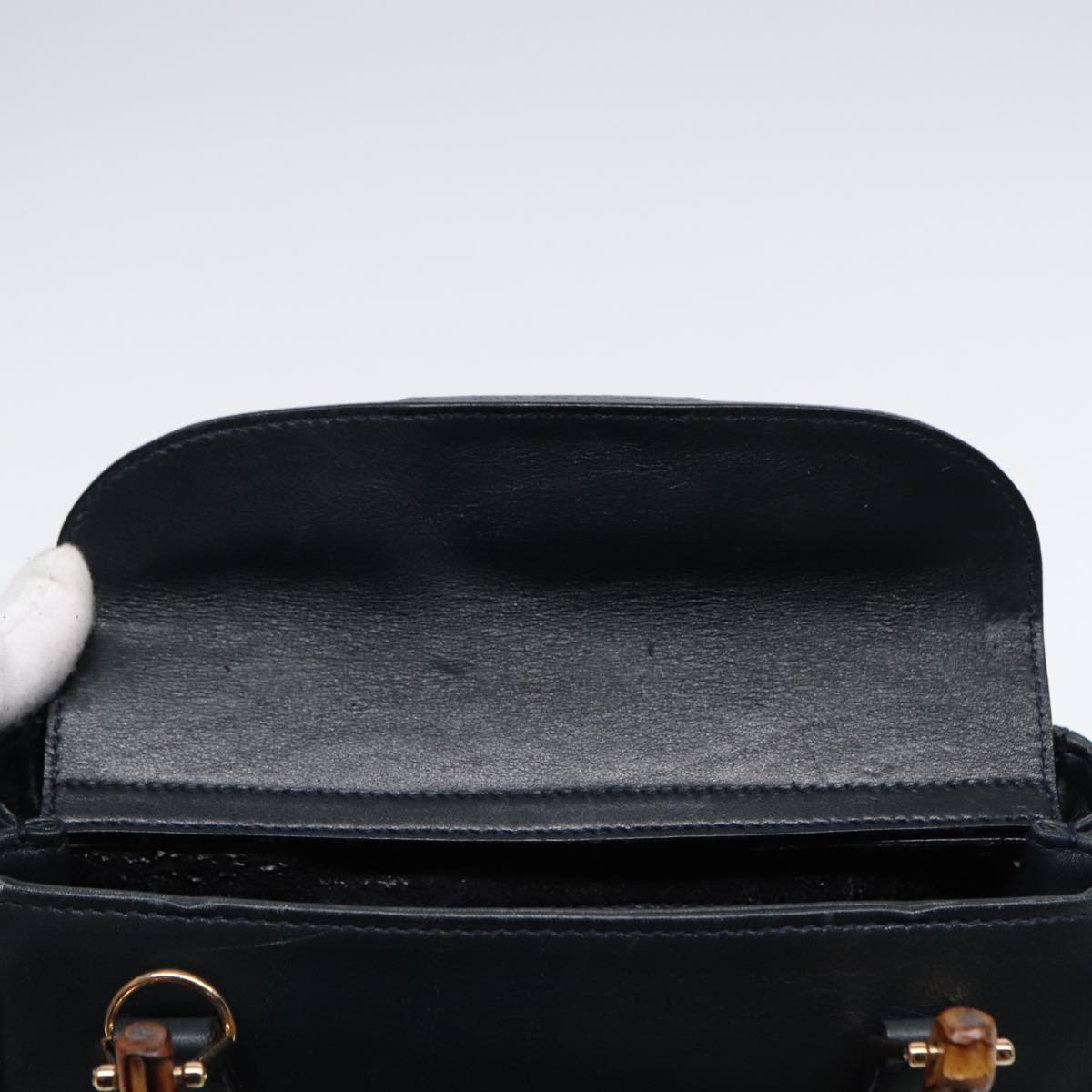 GUCCI Bamboo Hand Bag Leather 2way Navy Gold 000 122 0316  kk290