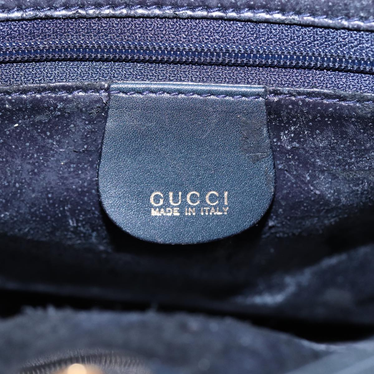 GUCCI Bamboo Hand Bag Leather 2way Navy Gold 000 122 0316  kk290