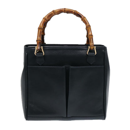 GUCCI Bamboo Hand Bag Leather 2way Navy Gold 000 122 0316  kk290