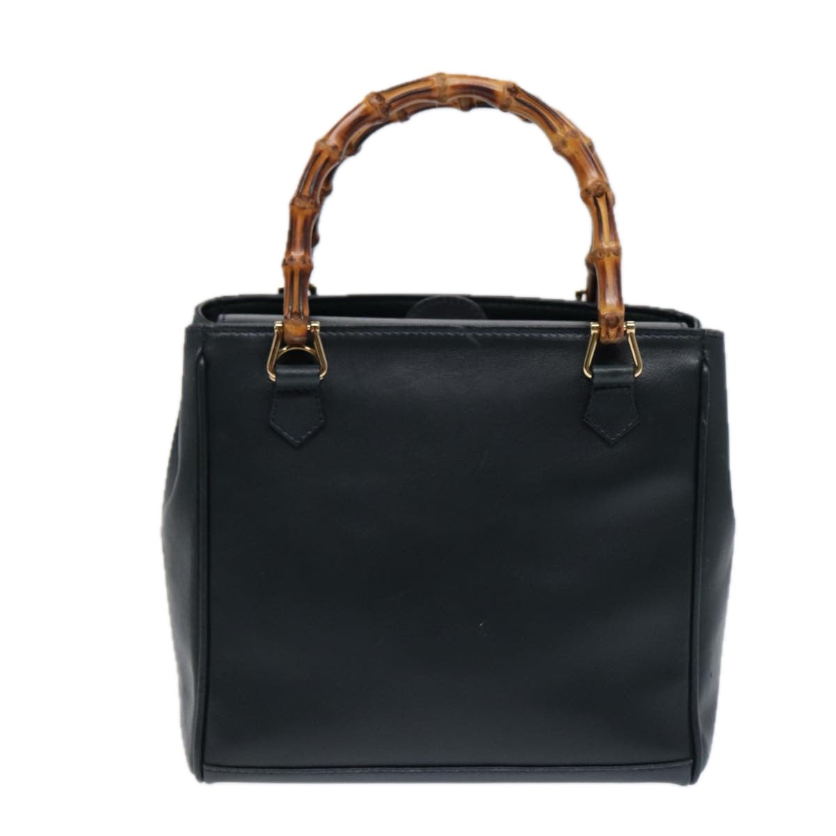 GUCCI Bamboo Hand Bag Leather 2way Navy Gold 000 122 0316  kk290