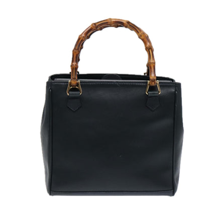 GUCCI Bamboo Hand Bag Leather 2way Navy Gold 000 122 0316  kk290