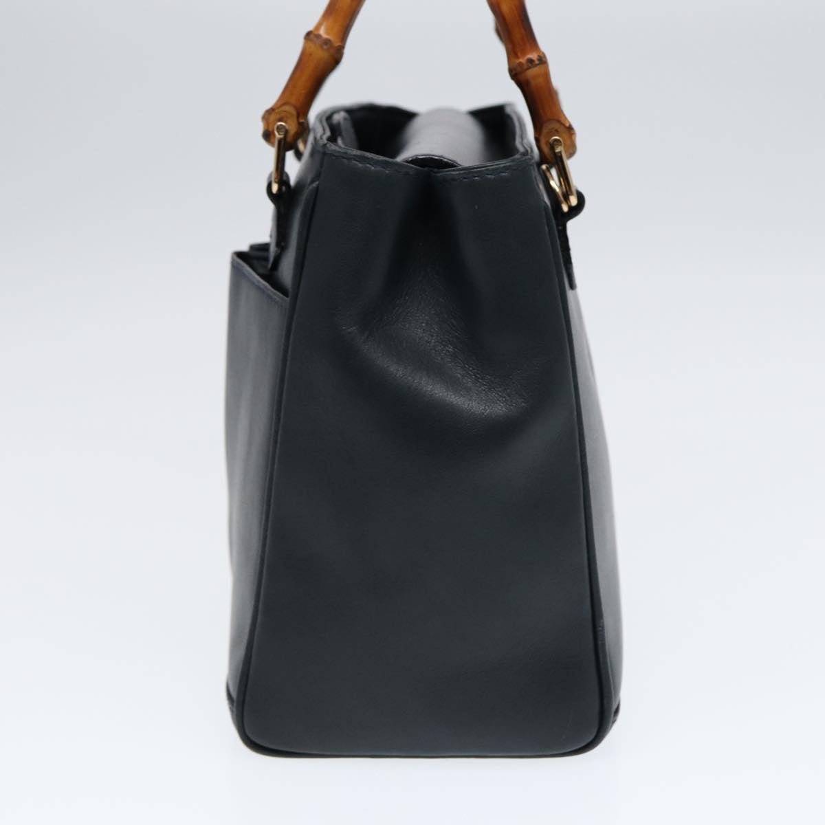 GUCCI Bamboo Hand Bag Leather 2way Navy Gold 000 122 0316  kk290