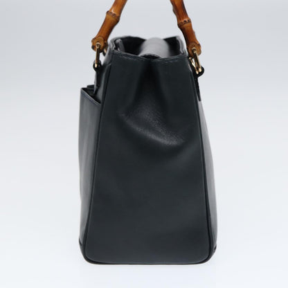 GUCCI Bamboo Hand Bag Leather 2way Navy Gold 000 122 0316  kk290