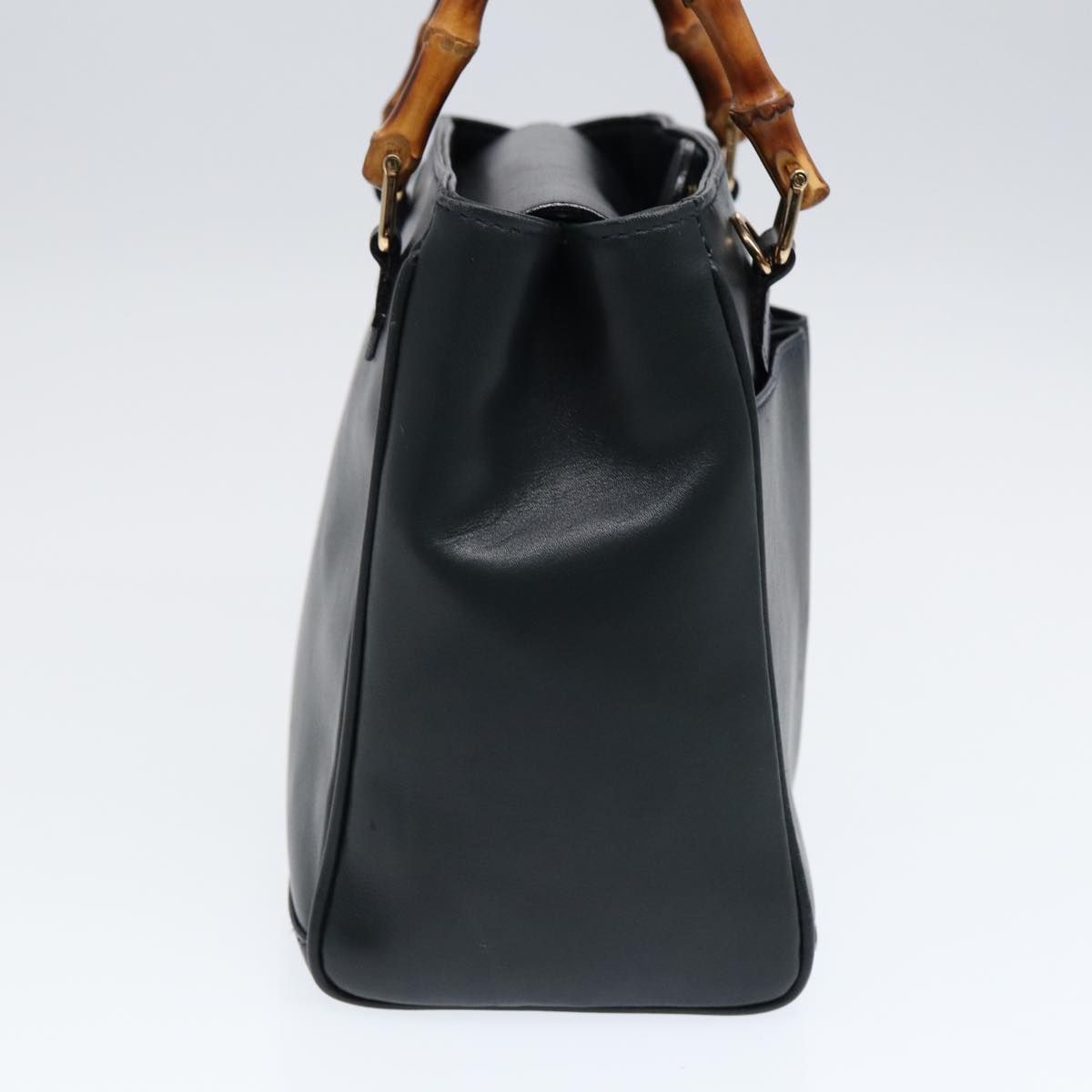 GUCCI Bamboo Hand Bag Leather 2way Navy Gold 000 122 0316  kk290