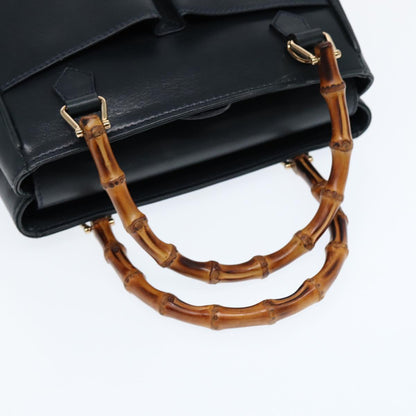 GUCCI Bamboo Hand Bag Leather 2way Navy Gold 000 122 0316  kk290