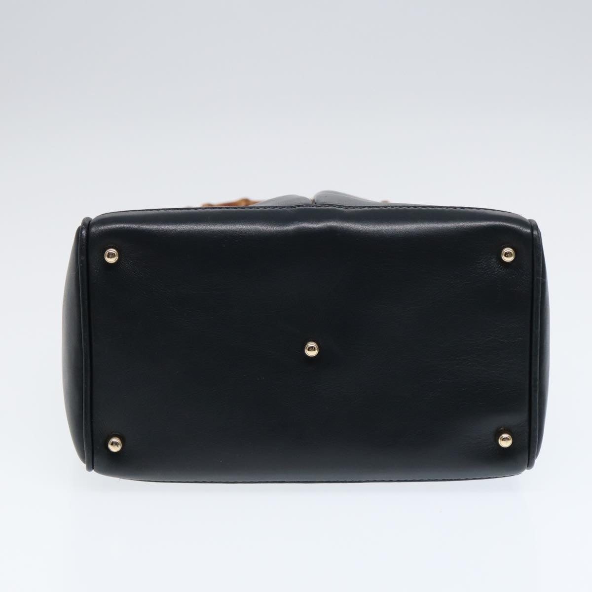 GUCCI Bamboo Hand Bag Leather 2way Navy Gold 000 122 0316  kk290