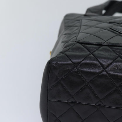 CHANEL Matelasse COCO Mark Hand Bag Lamb Skin Black Gold CC kk300