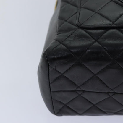 CHANEL Matelasse COCO Mark Hand Bag Lamb Skin Black Gold CC kk300