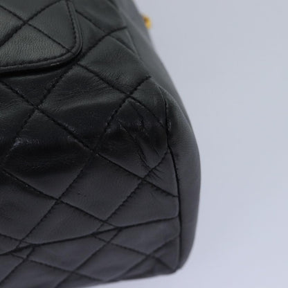 CHANEL Matelasse COCO Mark Hand Bag Lamb Skin Black Gold CC kk300