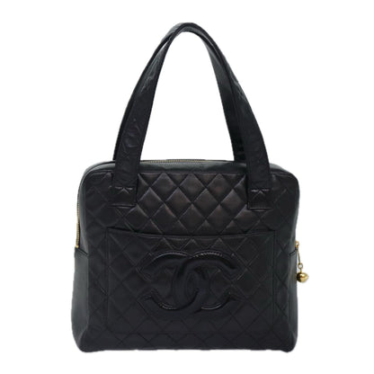 CHANEL Matelasse COCO Mark Hand Bag Lamb Skin Black Gold CC kk300