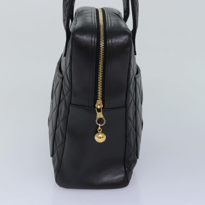 CHANEL Matelasse COCO Mark Hand Bag Lamb Skin Black Gold CC kk300