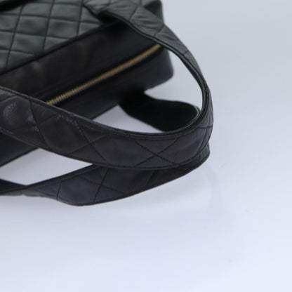 CHANEL Matelasse COCO Mark Hand Bag Lamb Skin Black Gold CC kk300