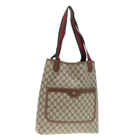 GUCCI GG Canvas Web Sherry Line Tote Bag PVC Leather Beige Green Red  kk302