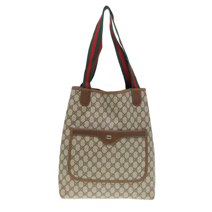 GUCCI GG Canvas Web Sherry Line Tote Bag PVC Leather Beige Green Red  kk302