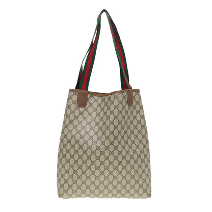 GUCCI GG Canvas Web Sherry Line Tote Bag PVC Leather Beige Green Red  kk302