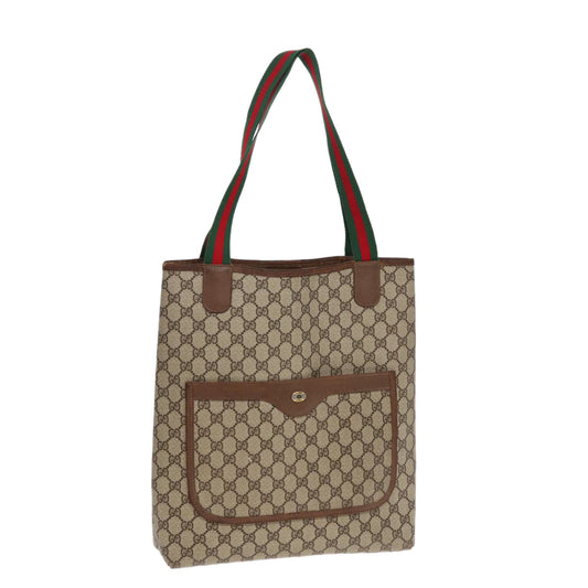 GUCCI GG Canvas Web Sherry Line Tote Bag PVC Leather Beige Green Red  kk304