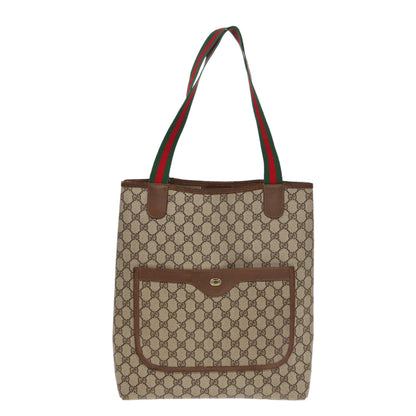 GUCCI GG Canvas Web Sherry Line Tote Bag PVC Leather Beige Green Red  kk304