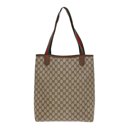 GUCCI GG Canvas Web Sherry Line Tote Bag PVC Leather Beige Green Red  kk304