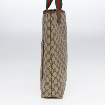 GUCCI GG Canvas Web Sherry Line Tote Bag PVC Leather Beige Green Red  kk304