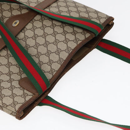 GUCCI GG Canvas Web Sherry Line Tote Bag PVC Leather Beige Green Red  kk304