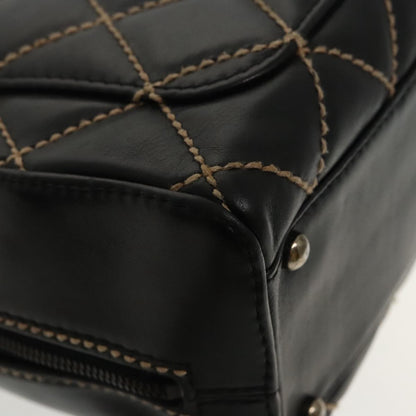 CHANEL Wild Stitch Hand Bag Leather Black CC kk367