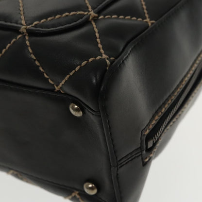 CHANEL Wild Stitch Hand Bag Leather Black CC kk367