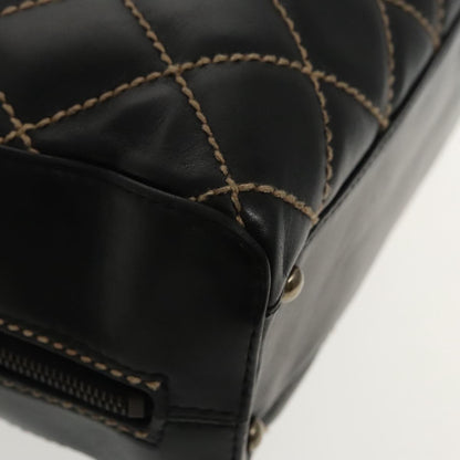 CHANEL Wild Stitch Hand Bag Leather Black CC kk367