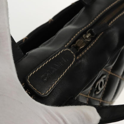 CHANEL Wild Stitch Hand Bag Leather Black CC kk367