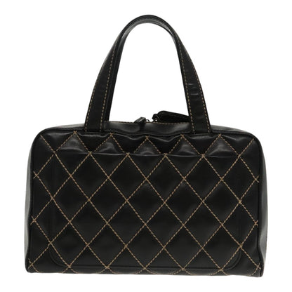 CHANEL Wild Stitch Hand Bag Leather Black CC kk367